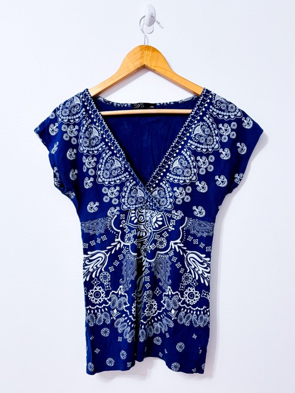 STREETWEAR SOCIETY Blue paisley wrap top | Bohemian Y2K | Medium